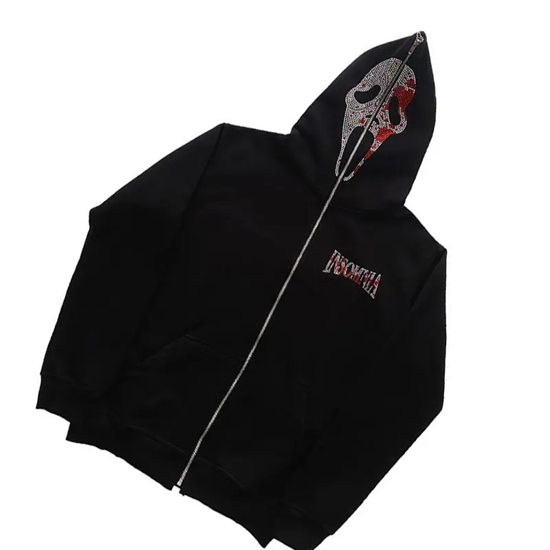 Europa und Amerika Y2k Langarm Super Dalian Hoodie Jacke Herren Kapuzenpullover Sportmantel Pullover Gothic Strass Zip Hoodie Devil Gothic Sweatshirt