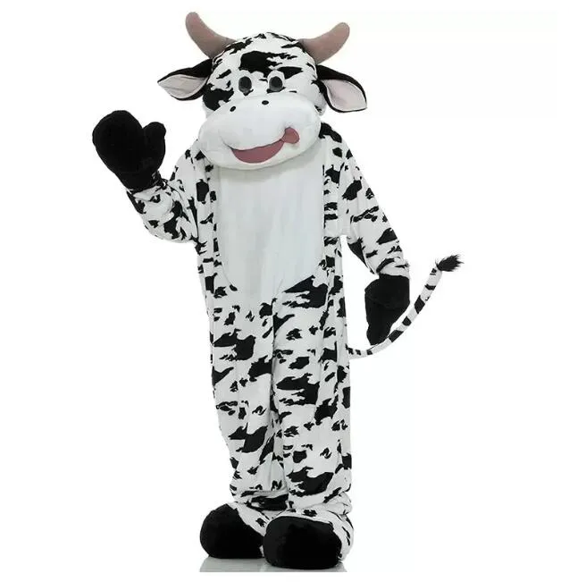 Alta qualidade curta de pelúcia vaca mascote traje halloween natal personagem dos desenhos animados roupas terno folhetos publicitários roupas carnaval unisex adultos outfit