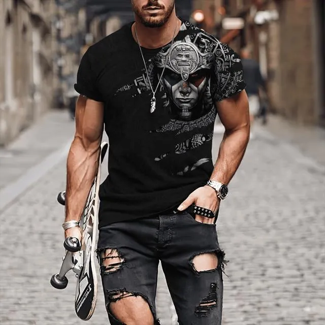Aztec Print T-Shirt - Mens 3D Graphic Tee, Harajuku