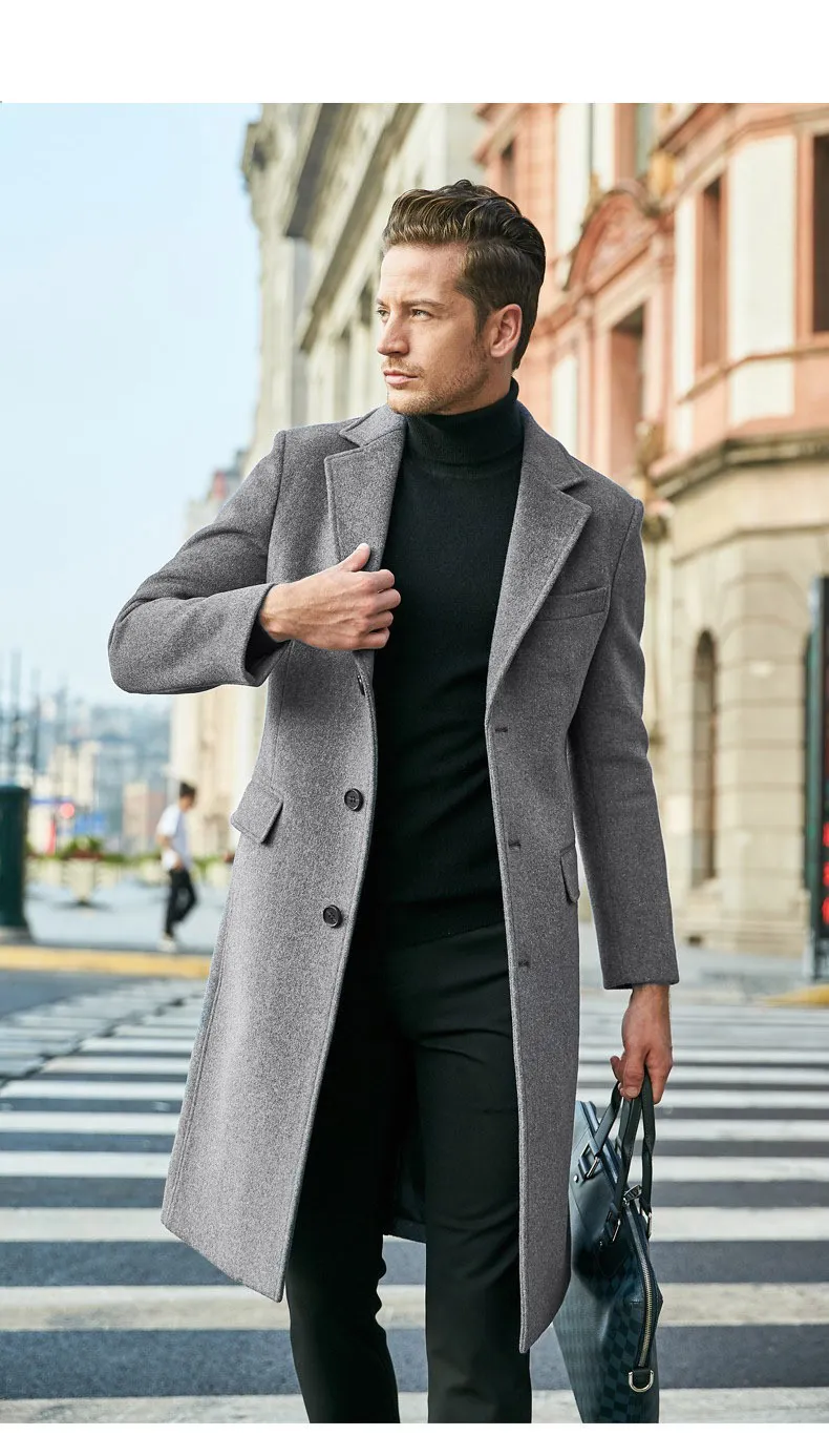 Gabardina formal para hombre, chaqueta larga con doble botonadura, abrigo  de moda, cortavientos suave a prueba de viento para primavera, otoño, , M