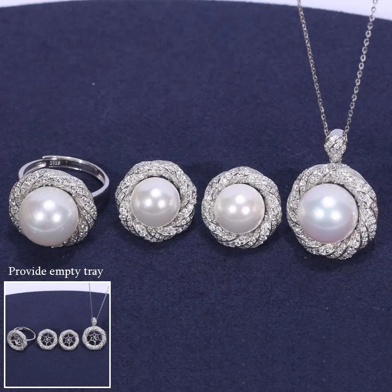 Necklaces MeiBaPJ Real 925 Sterling Silver Flower Natural Pearl Jewelry Set Empty Tray Pendant Earrings Ring Fine Charm Wedding for Women