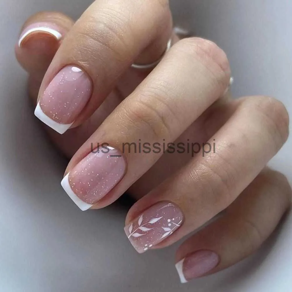 Glitter Short Square Head Simple Fake Nails Set For Girls Press On