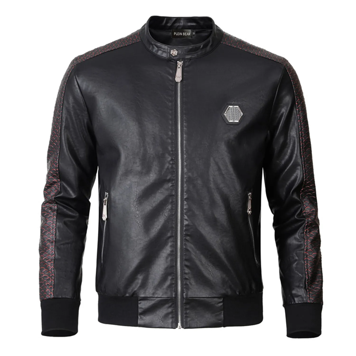 Plein Bear Winter Autumn Men Coat Jacket Slim Faux Leather Motorcykel PU FAUR JACKETS Långärmad ytterkläder Rockar 841607