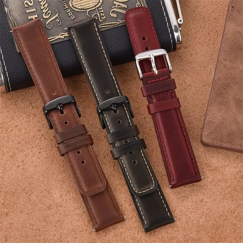 Bracelets de montre Vintage huile cire cuir 20mm 22mm véritable Bracelet universel à dégagement rapide Bracelet hommes femmes Wrsitband 230825