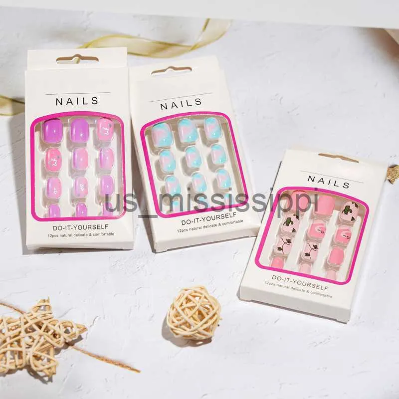 False Nails 24PcsSet s Cartoon Style Fake Nails Full Cover Press Stick On Nails Children Nail Stickers False Nail Girls Nail Decor Gifts x0826