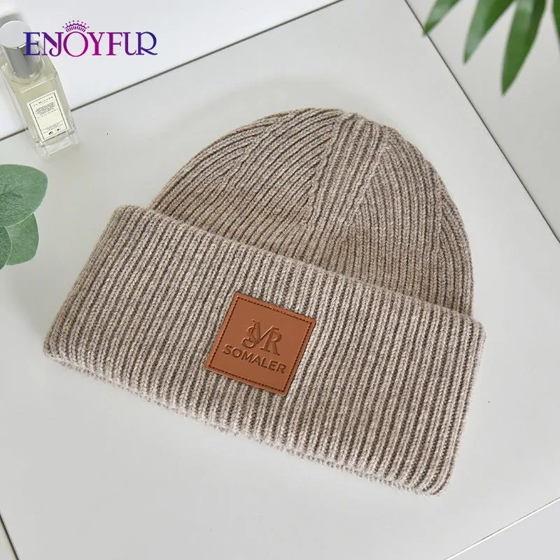 Beanie Crânio Caps Enjoyfur Mulheres Inverno Beanie Chapéu Macio Lã Quente Malha Feminina Moda Leve Casual Cuffed Skull Ski 230825