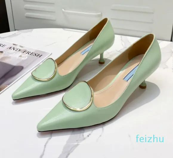 sapatos formais de salto fino designer de moda bico fino preto e branco verde profissional ouro rosa colar decorativo de borracha