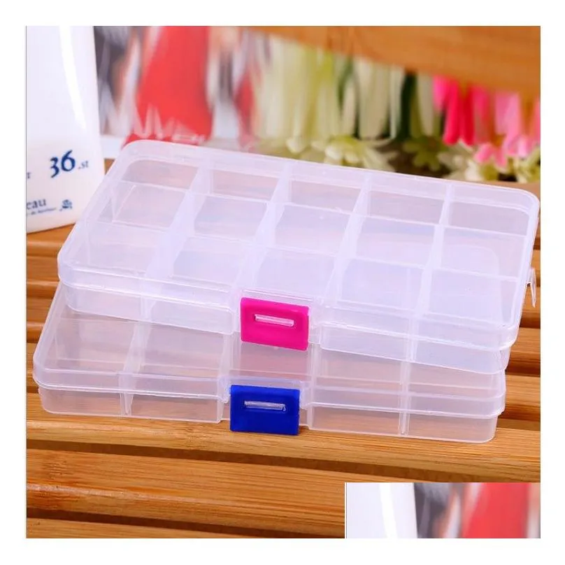 15 Grid Transparent Bead Organizer Box With Adjustable Slots For