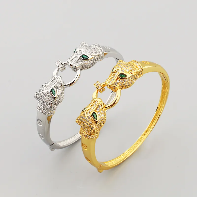 18k Gold Bracelet Womens Double Leopard Head Bangle, Elegant