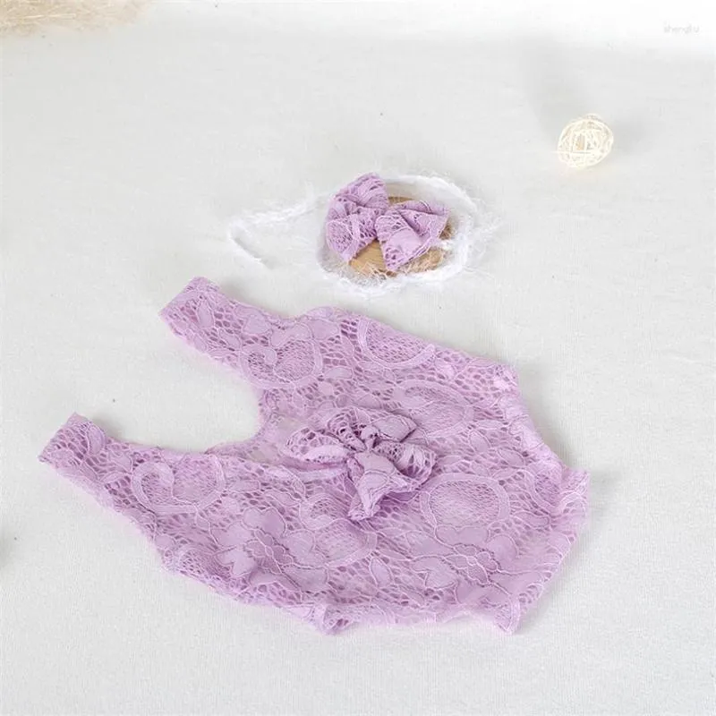 Zestawy odzieży Baby Girl Romper Tieback urodzony koronkowy strój prysznicowy zestaw opaski na głowę zestaw po rekwizytów