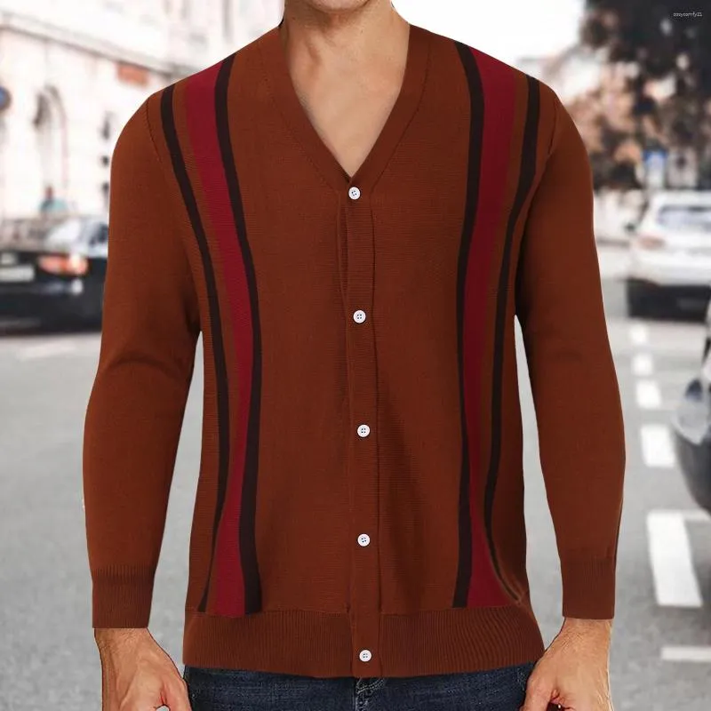 Мужские свитеры одеваются короткие мужские полосатые кнопки эластичные вязаные вязаные шорты с длинным рукавом шорты для мужчин для мужчин
