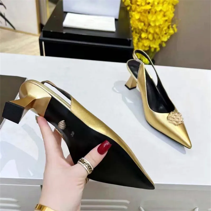 100% cowhide women`s designer high heeled sandals Luxury designer pointed slippers Fashion Skinny heels Sexy Party shoes Women`s leather strap box 7.5cm high heel