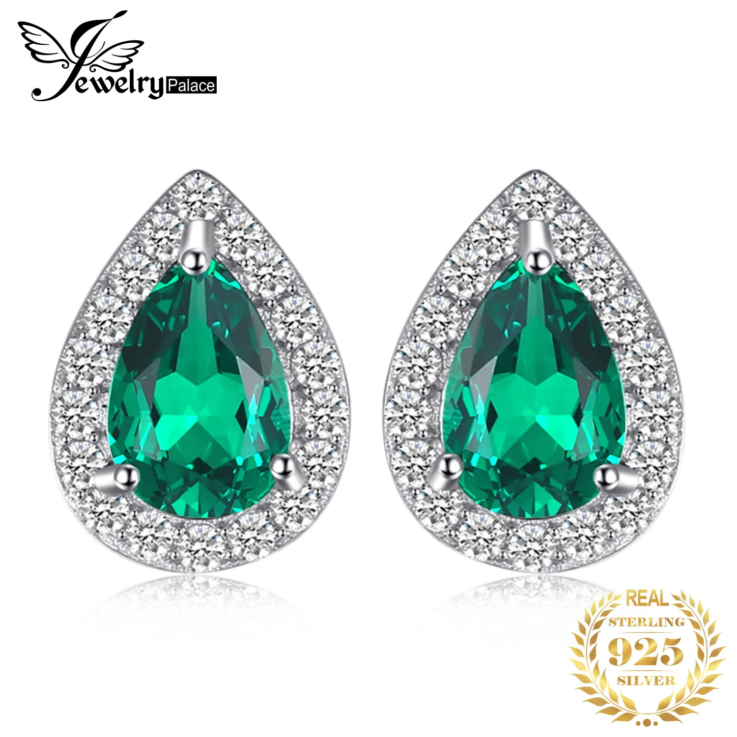 Charm JewelryPalace Pear Green Simulated Nano Emerald 925 Sterling Silver Stud Earrings for Women Gemstones Statement Earrings Jewelry 230825