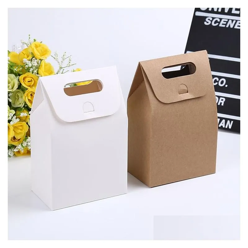 Boîtes d'emballage en gros Kraft Box Craft Sac avec poignée Savon Bonbons Boulangerie Cookie Biscuits Emballage Papier Drop Livraison Bureau Schoo Otnhs