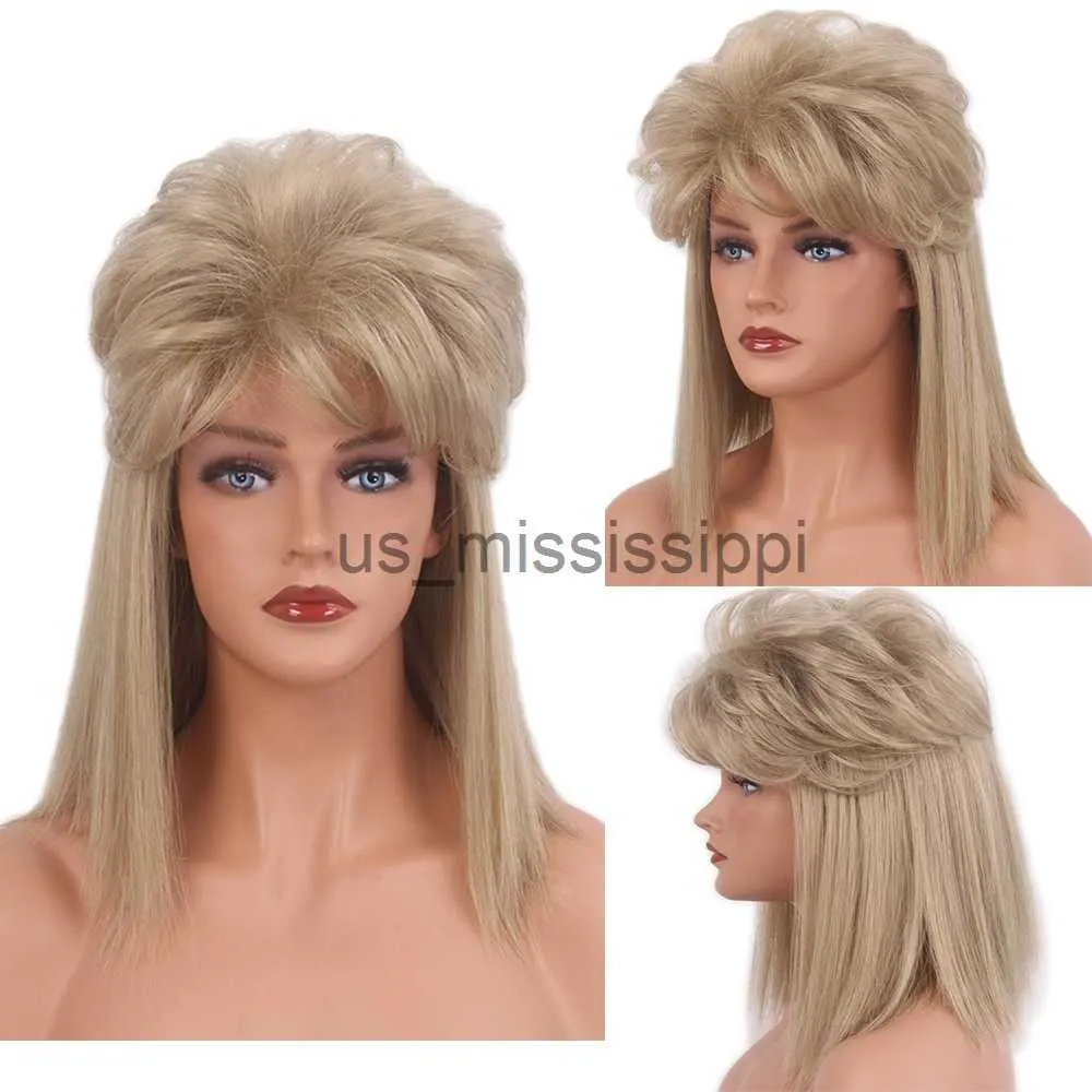 Perruques synthétiques Gres Rock Style perruques blondes pour femmes hommes longue ligne droite Cosplay perruque haute température fibre Vintage cheveux synthétiques x0826