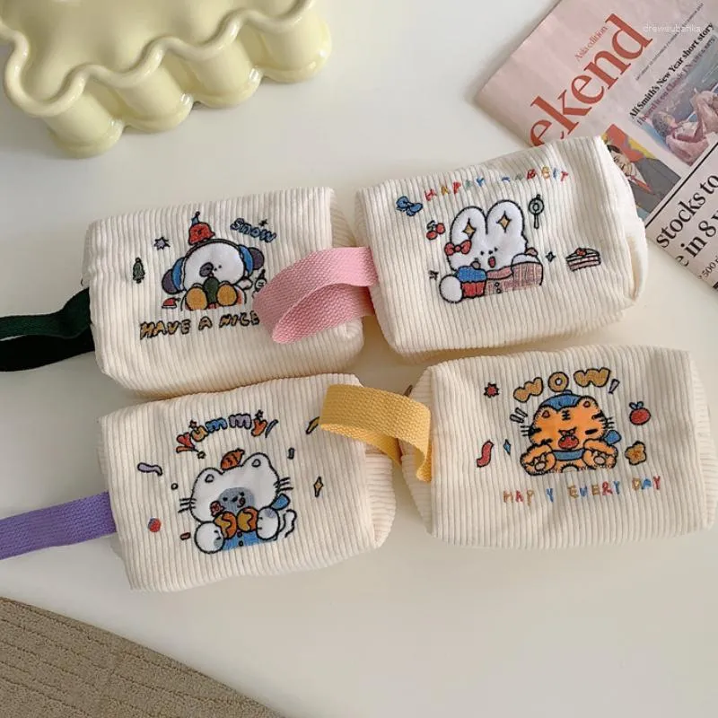 Cosmetic Bags Cartoon Embroidery Pencil Bag For Girls Student Small Box Storage Women Makeup Cases Cute Handbag Female Clutch