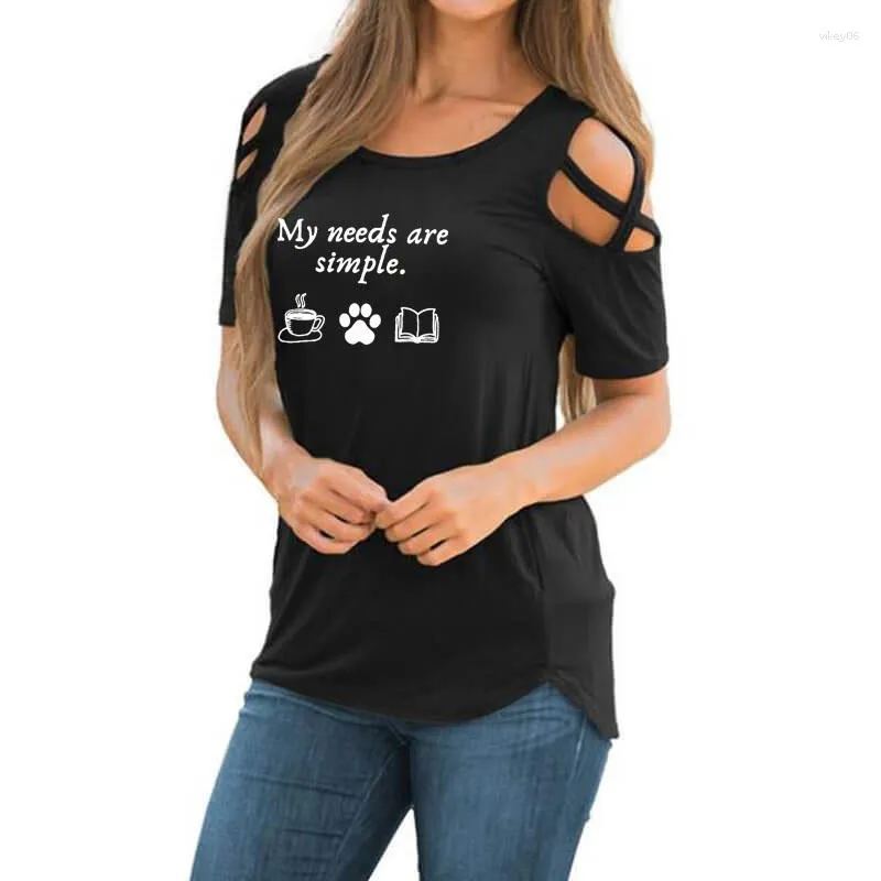 Kvinnors t-skjortor Mina behov är enkla bokkaffe kvinnor t-shirt sommarälskare gåva korsar av axel casual tshirt femme toppar för kvinnliga
