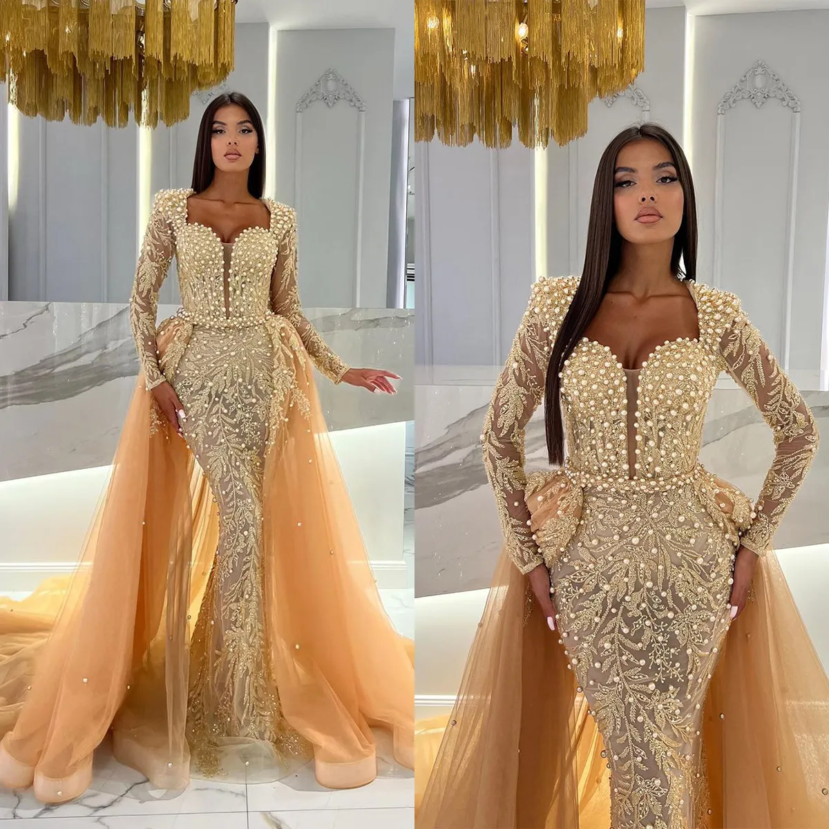 Sweetheart Appliques Detachable Long Sleeve Trumpet Mermaid Wedding Dress Sweetheart Appliques Detachable Long Sleeve Trumpet Mermaid Wedding Dress