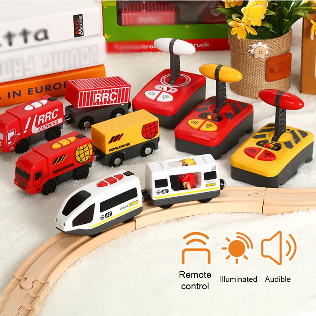 ElectricRC Track RC Trem Elétrico Brinquedo Ferroviário Diecast Locomotiva Crianças Presentes Conjuntos Educacionais de Madeira Veículos Crianças Acessórios 230825