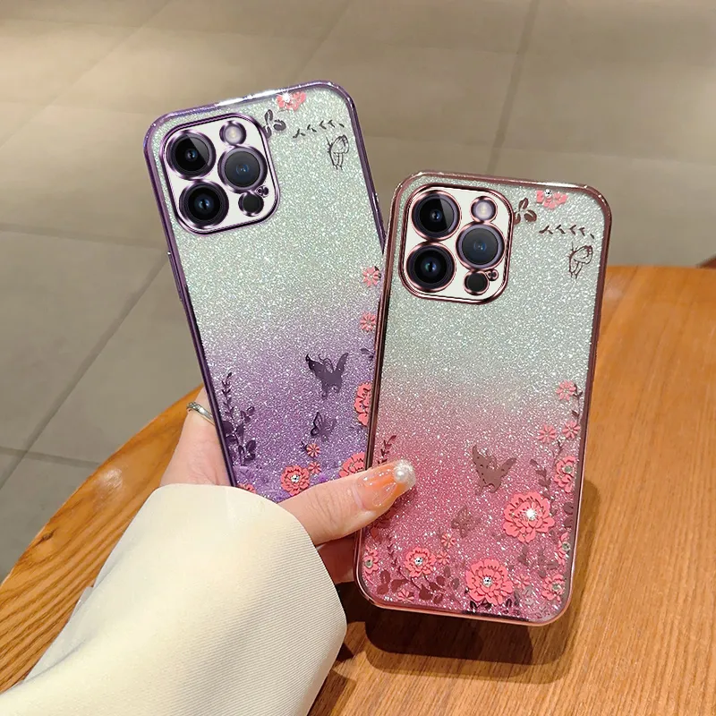 For IPhone SE 2022 Case IPhone SE 2020 Case IPhone 8/7 Case Glitter 3D Bling Sparkly Gems Butterfly Flip Case Stand Wallet Phone Case Card Slots Magnetic Silicone Bumper Shockproof Cover Pink