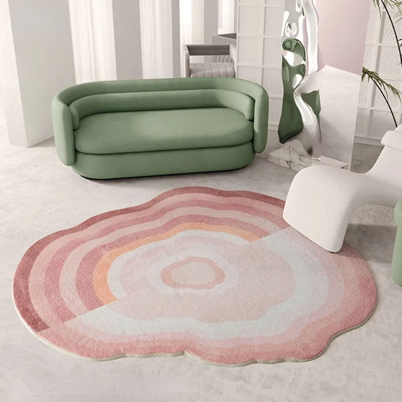 Tapetes nórdico especial em forma grande área sala de estar tapete rosa espessado crianças macias decorativas plush easycare home tapete 230825