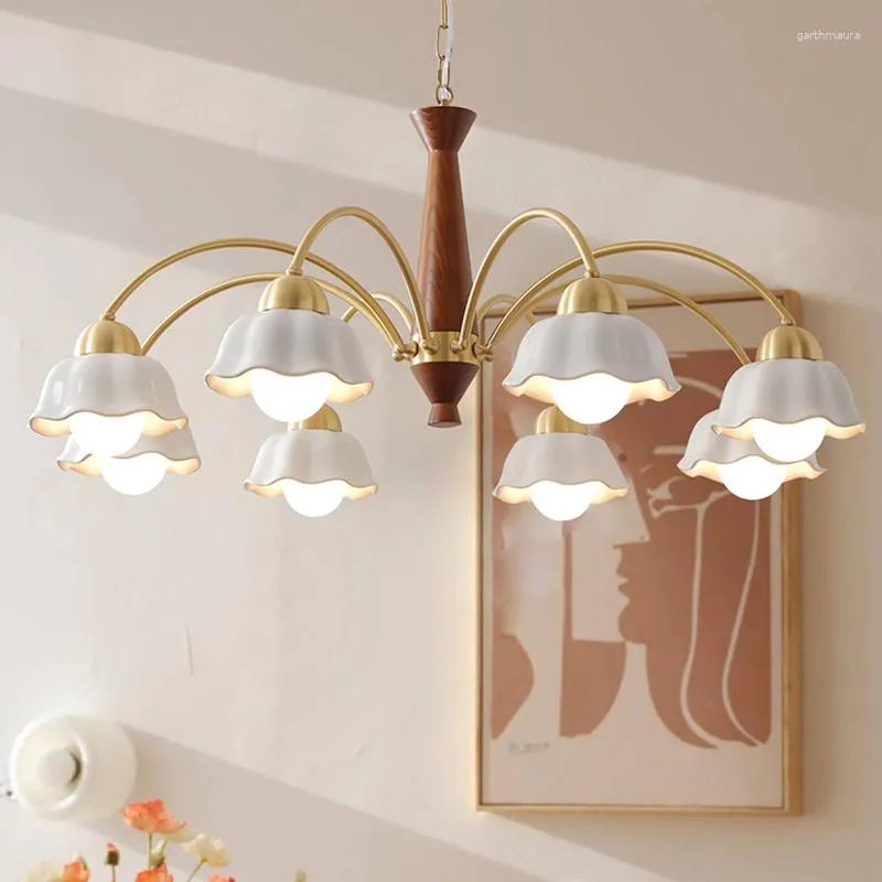 Ljuskronor ledde ljuskronan för vardagsrummet sovrum mat kök taklampa modern nordisk stil guld trä design e27 pendelljus