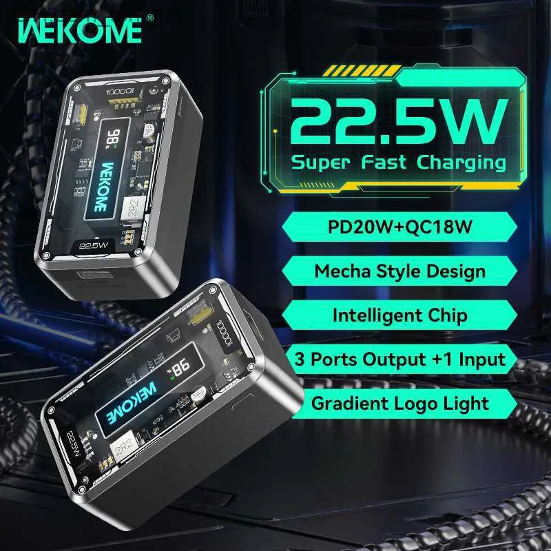 WEKOME 10000MAH CYPERPunk Transparent Power Bank PD QC3.0 22.5W Szybkie ładowanie typu C Zewnętrzny zasilanie baterii dla iPhone'a Android Q230826