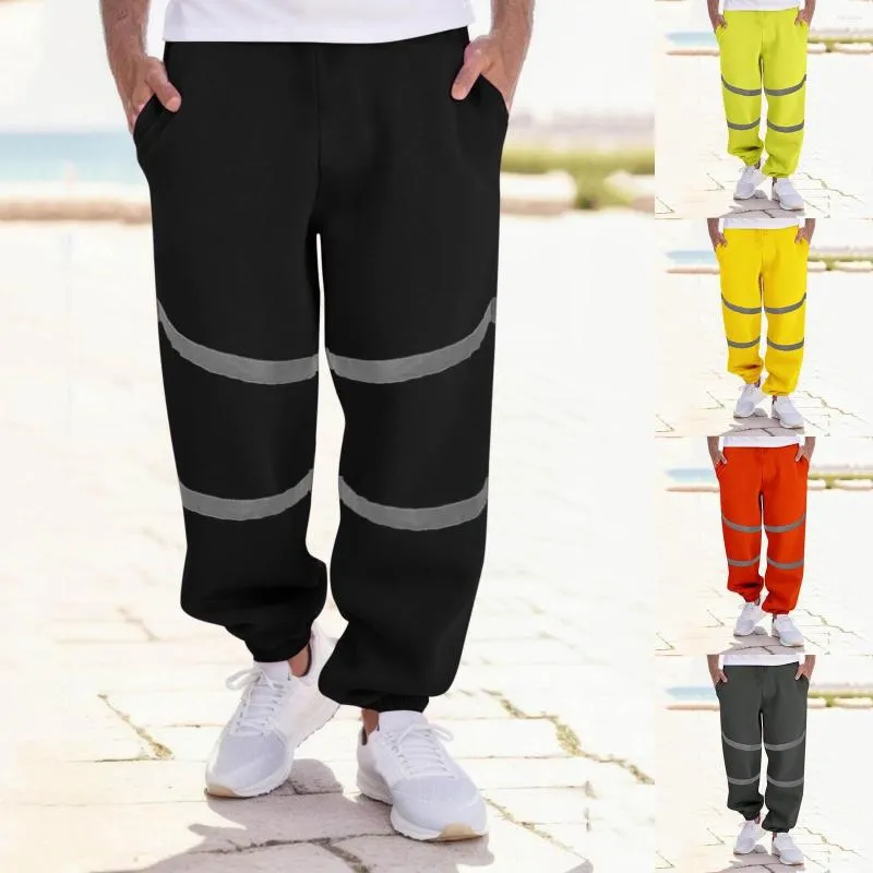 Pantalons pour hommes automne et hiver décontracté grand panneau de poche avec rayures réfléchissantes argentées cravate pieds garde