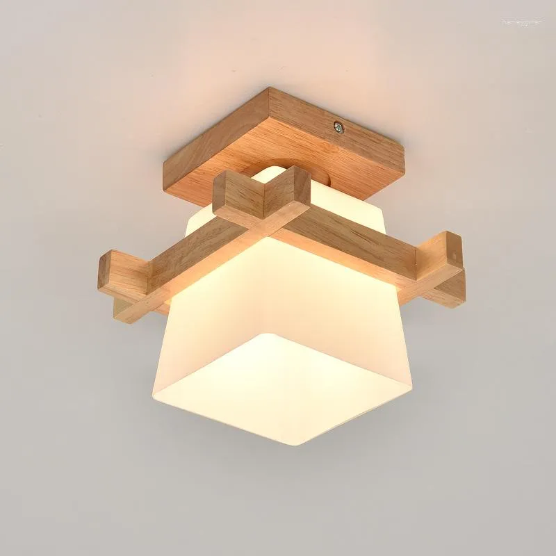 Plafonniers Tatami lumière japonaise pour éclairage domestique abat-jour en verre E27 lampe à LED base en bois couloirs porche luminaires ZM1111