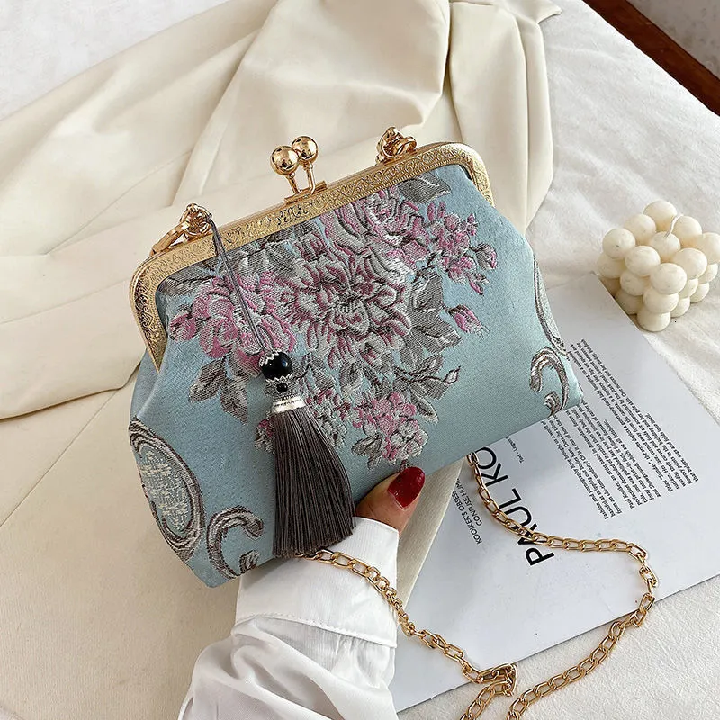 Evening Bags Chain Women Shoulder Crossbody Messenger Bag Women's Handbags Autumn Vintage Fashion Flowers Bag Bags Kiss Lock Shell Bags Bag 230825