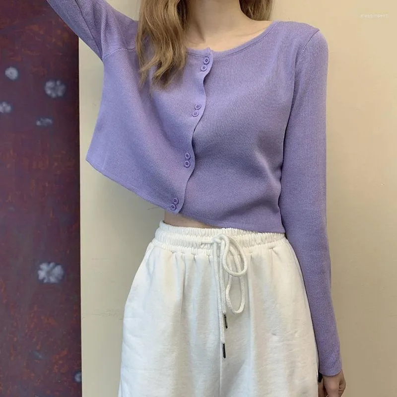 Women's Knits Spring And Summer Gentle Style Wear Thin Knitwear Cardigan Women Coat Long-Sleeved Purple Short Fashionable Top