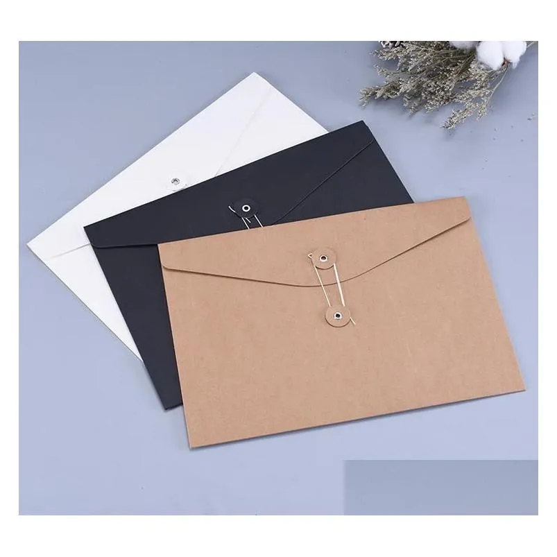 Wholesale 400pcs/Lot Brown Kraft Paper A5/A4 Document Holder File Bage Gocket Bage With With String Lock Office Supply Drop Del