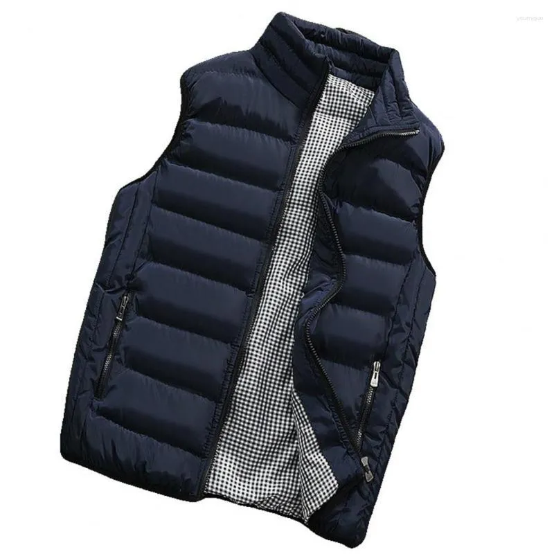 Gilets pour hommes Gilet résistant au froid Manteau Hommes Matelassé Confortable Hiver Rembourré Chaud Élégant Avec Poches À Fermeture Éclair Col Montant Col