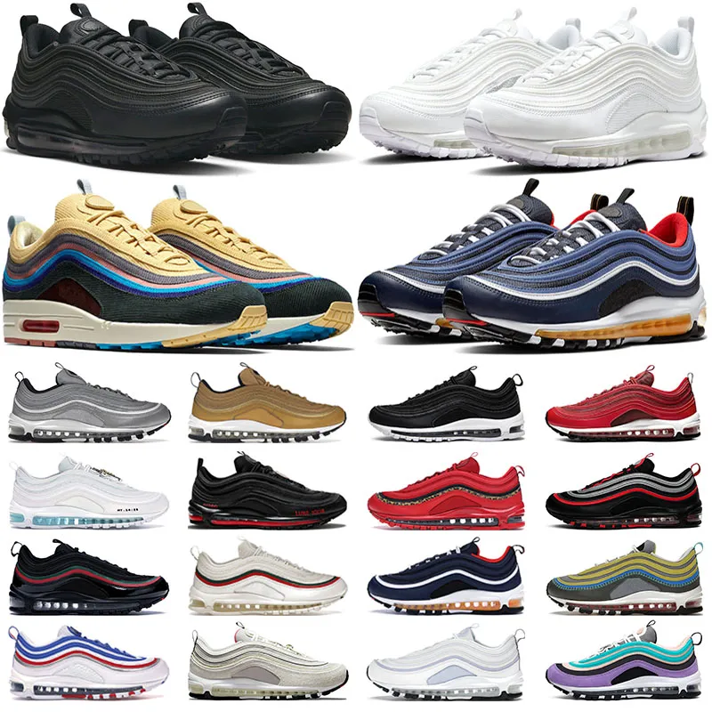 97 Rinnande skor män kvinnor 97s trippel svart vit guld silver kula sean wotherspoon gym rött uppfödda midnatt marin mens tränare utomhus sneakers