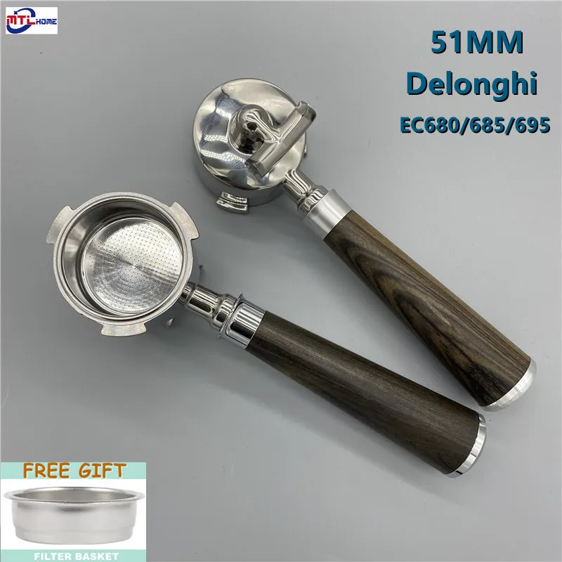 Kaffefilter 51mm Portafilter Double Spout Split Flow Filter Holder för Delonghi Dedica EC680685 Espresso Machine Barista Accessory 230826