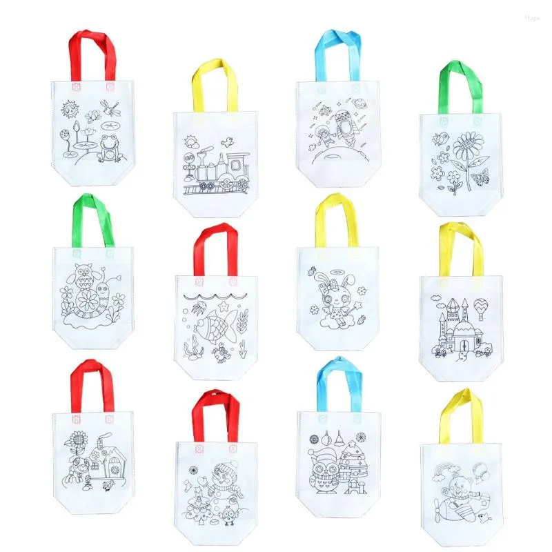 Depolama çantaları 12pcs diy renkli grafiti parti goodie tuval çanta çocukları Tote Craft Children Anaokulu için Doğum Günü Hediyeleri