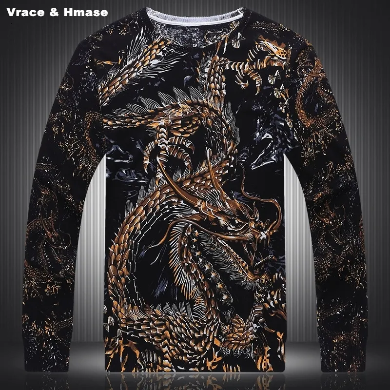 Herrtröjor kinesisk stil mode personlighet 3d drake mönster stickad tröja höst vinter högkvalitativ bomullsmän M3xl 230826