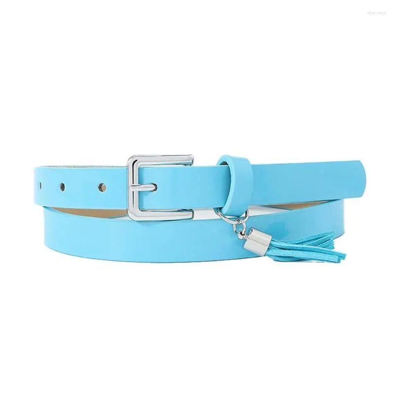 Riemen octrooi lederen vrouwen dunne riem kwastje hanger taille metalen gespje jeans jurk decoratieve taillebands all-match gordel band