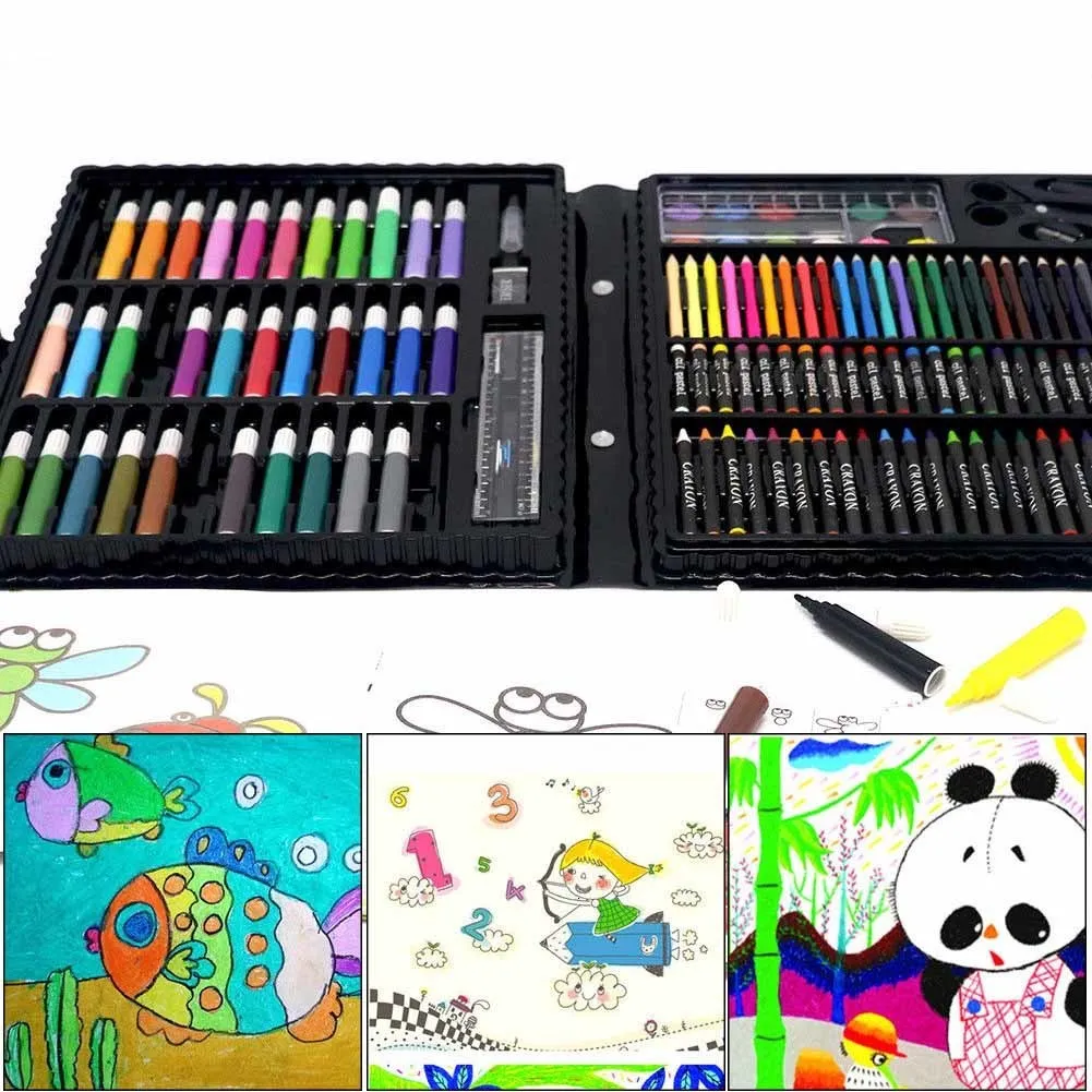 Kids Art Set With Watercolor Pens, Crayons, Oil Pastels, And