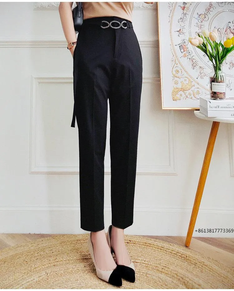 Women's Pants High End Waistband Waist 9-point Suit Small Straight Tube Smoke Pipe Slimming Down