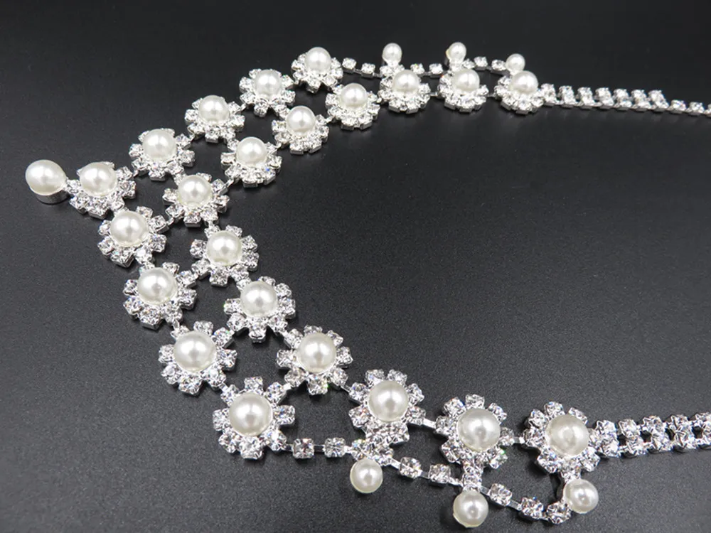 Romantisk pärla med kristall billiga två stycken örhängen halsband strass bröllop brud set smycken set