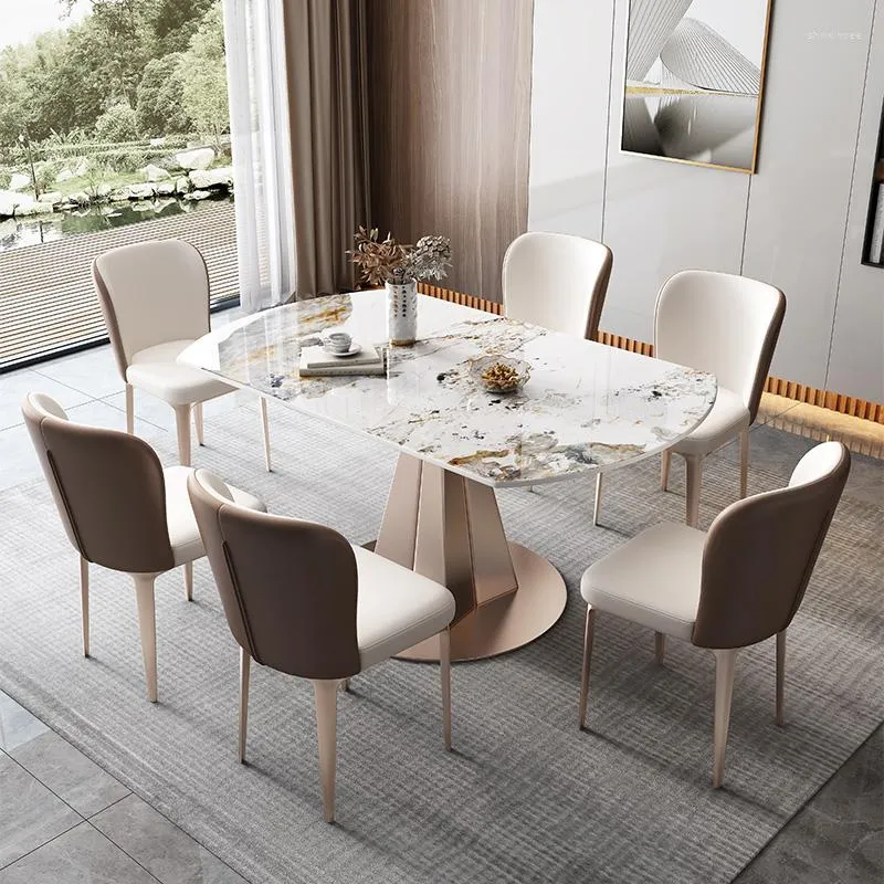 Servis ställer in det flexibla runda bordet med vändbord med lätt stenplatta kan användas som ett modernt lyxigt litet familjens matbord.