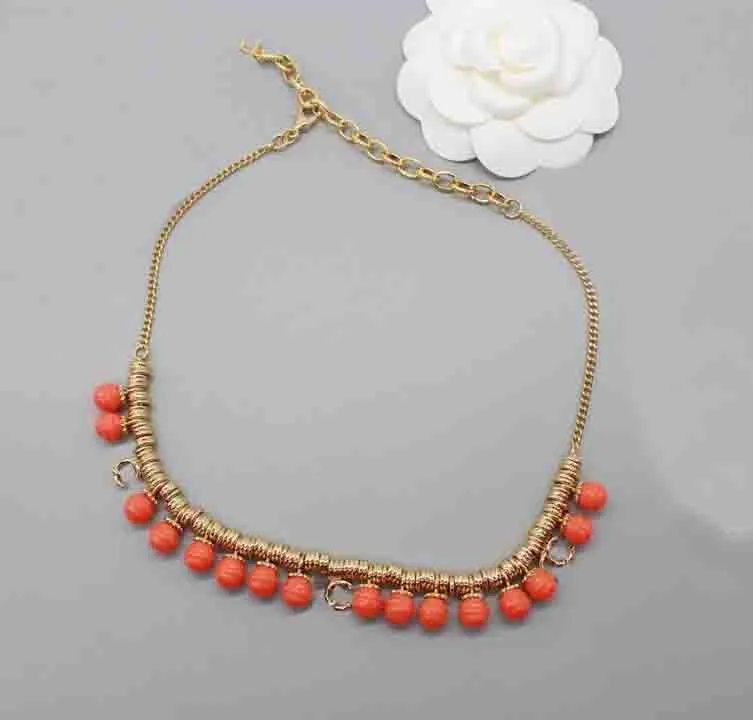 2023 Quality Charm Pendant Halsband med orange färgpärlor Drop Earring Choker In Gold Plated Have Box Stamp PS7560B L