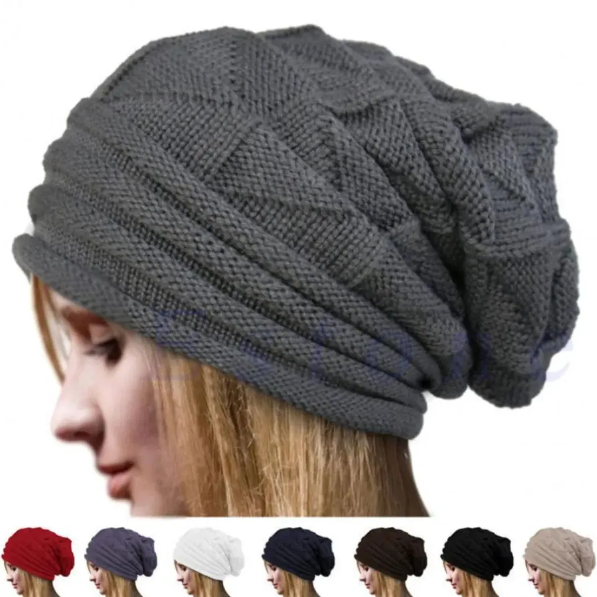 Nytt hem stickat lång mössa överdimensionerad skidhatt slouchy skallies hattar kvinnor män vinter ull varm hatt unisex grossist