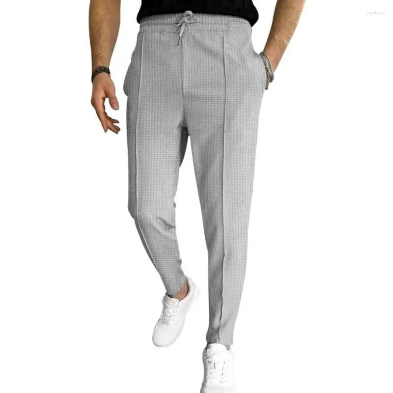 Men's Pants Men Drawstring Elastic Waist Pockets Straight Ankle Length Business Commute Long Trousers Pantalones Hombre