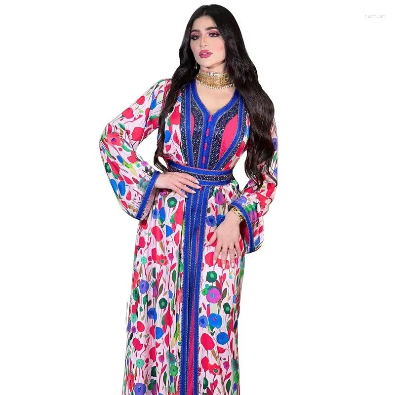 Abbigliamento etnico Zigui strass compleanno abito 2 pezzi abiti manica lunga blu rosa fiore sera musulmano pavimento lunghezza perline