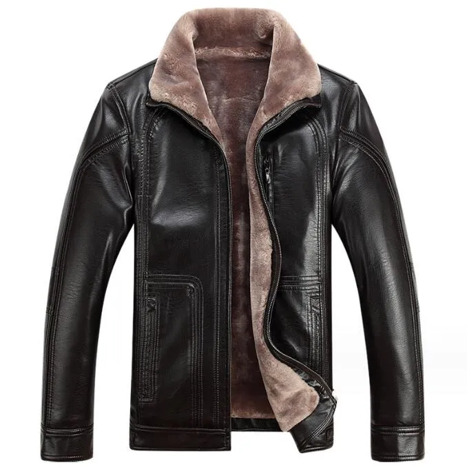 Casual Business Men Genuine Leather Jacket Thick sheepskin Biker Jacket Slim Fit Men Motorcycle Coat Autumn and Winter