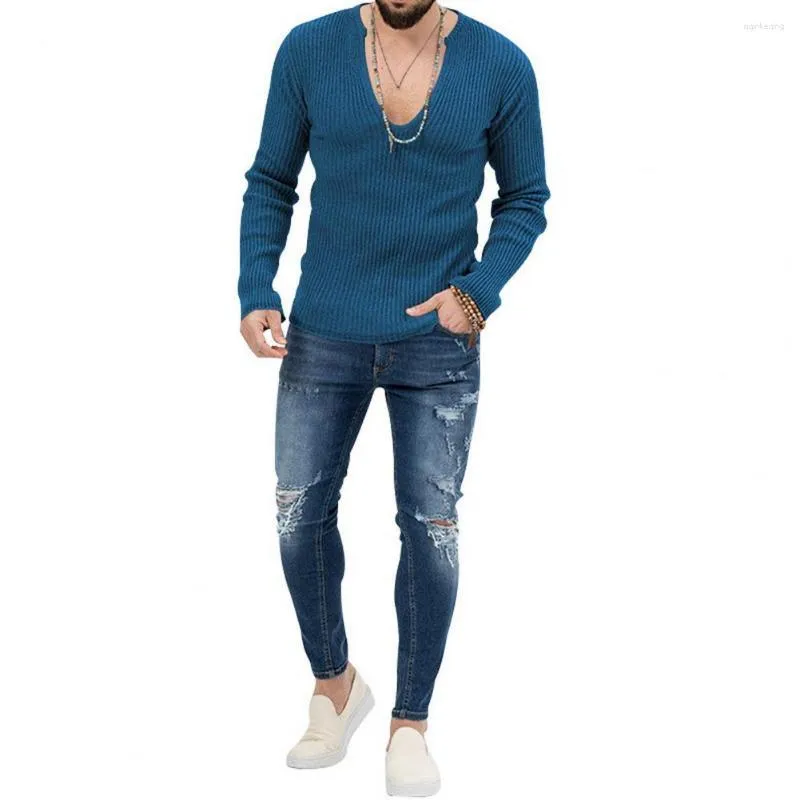 Herensweaters V-hals trui Slanke gebreide trui met lange mouwen Blusa De Frio Masculino