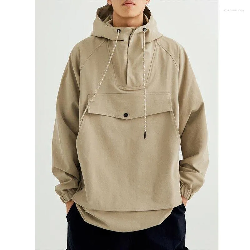 Men's Jackets Korean Fashion Autumn High-necked Hooded Jacket Men And Women Long Sleeve Casual Pullover Pocket Half-zip Windbreaker