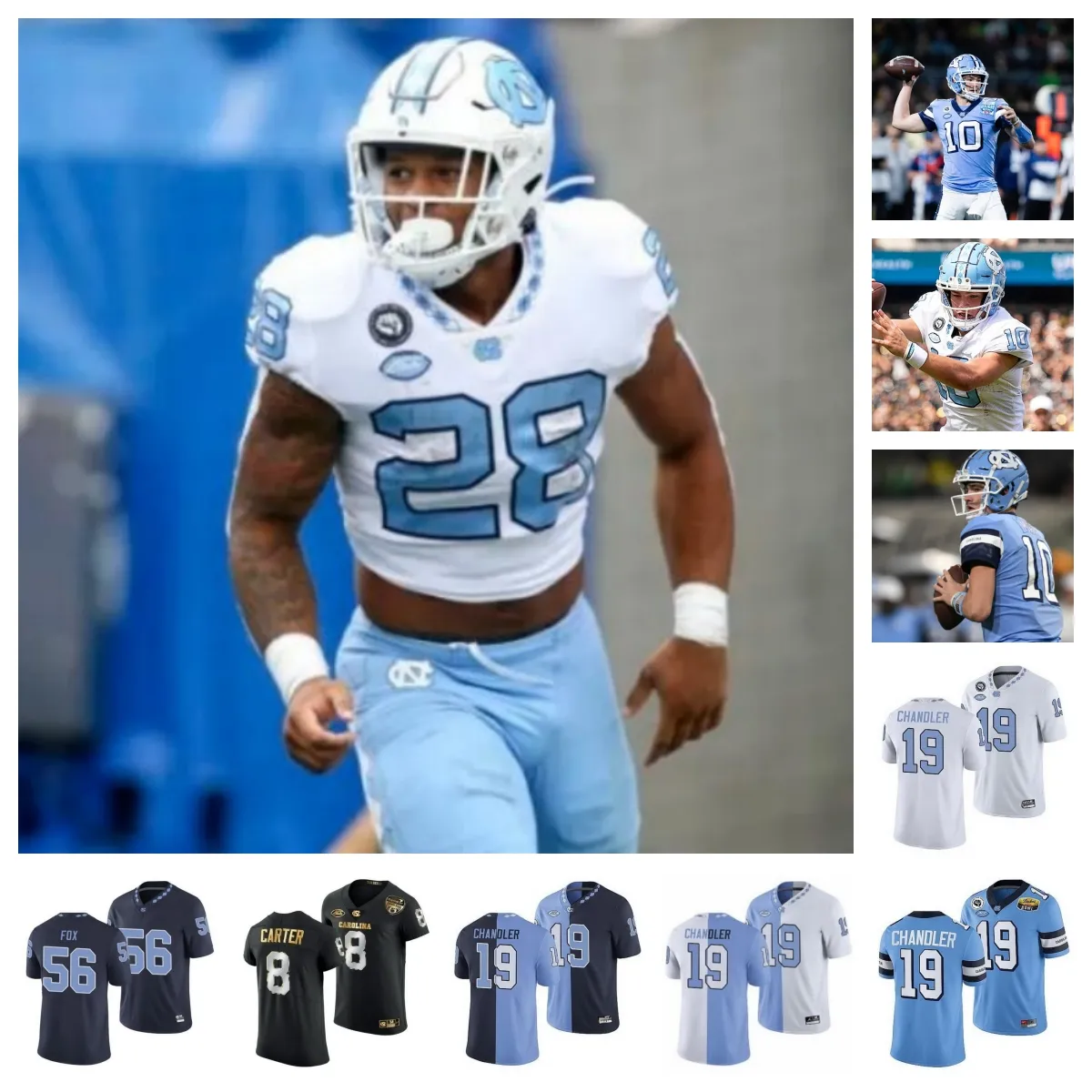 North Carolina Tar Heels Football Jersey 3 Amari Gainer 12 Beau Atkinson 14 Jaybron Harvey 40 Thompson 94 Starlings 18 Bryson Nesbit 7 Christian Hamilton 75